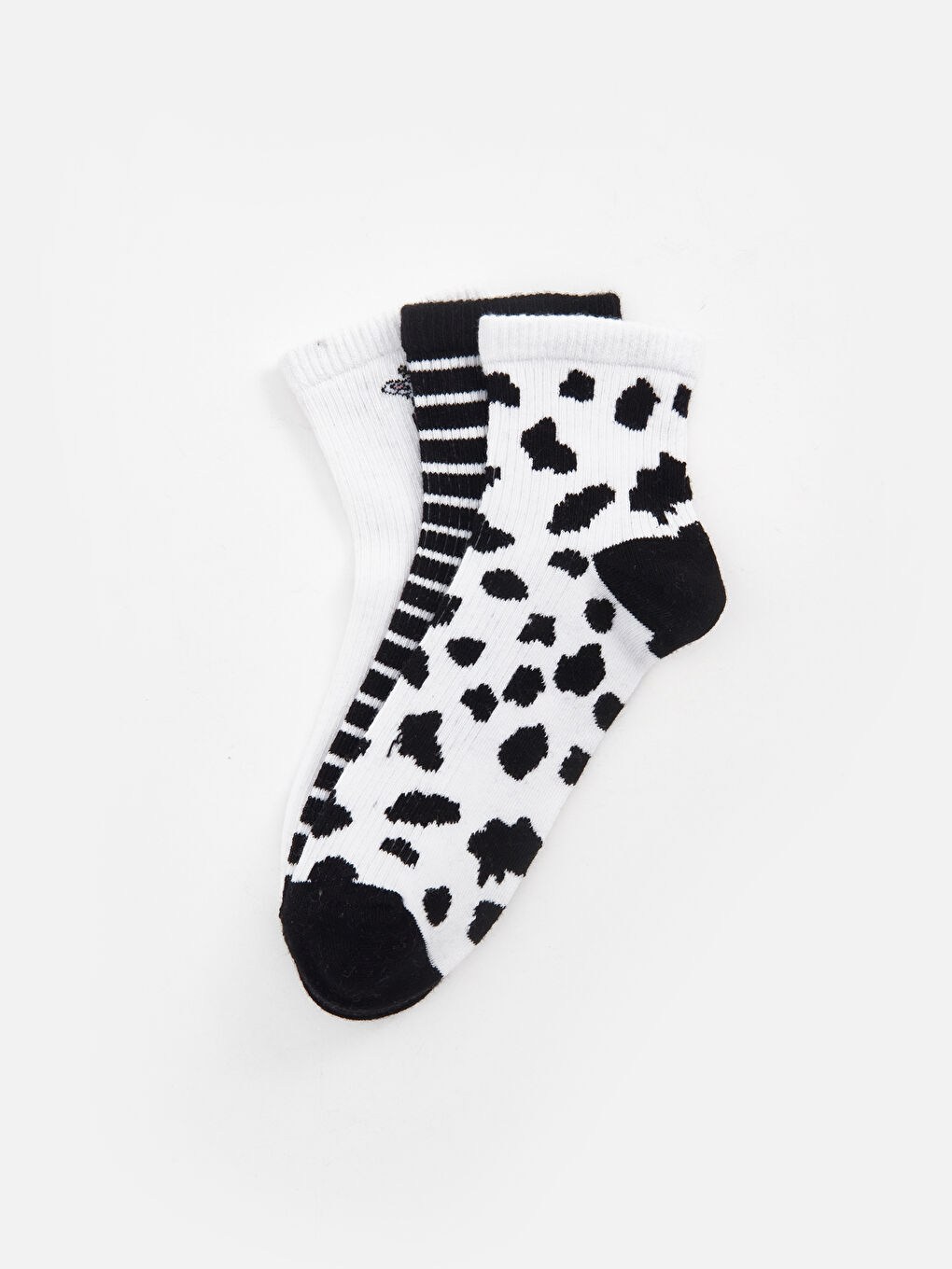 Beyaz Baskılı Kadın Soket Çorap 3'lü-1