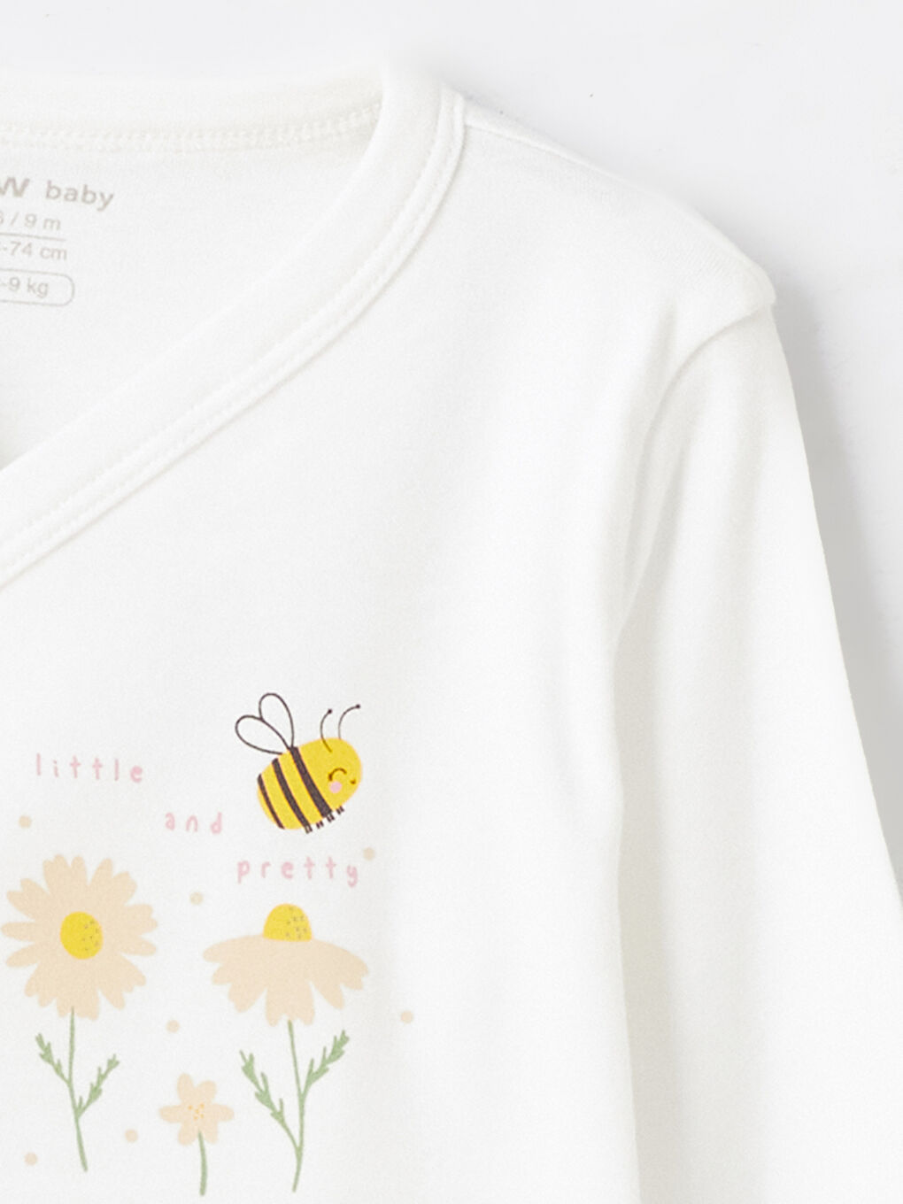 LCW baby Ekru Bisiklet Yaka Çiçekli Kız Bebek Çıtçıtlı Bodysuit - 1