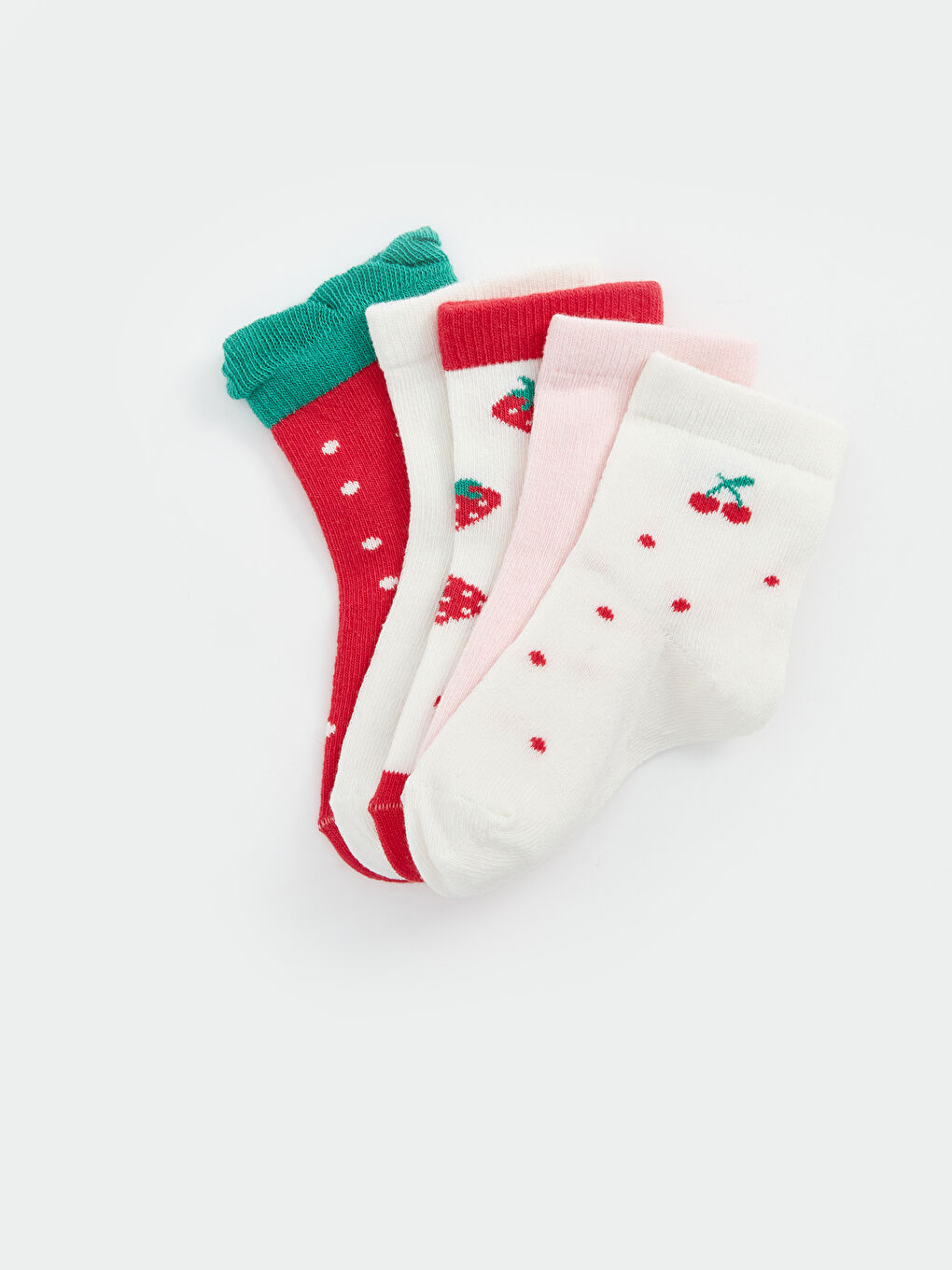 Ekru Desenli Kız Bebek Soket Çorap 5'li-1