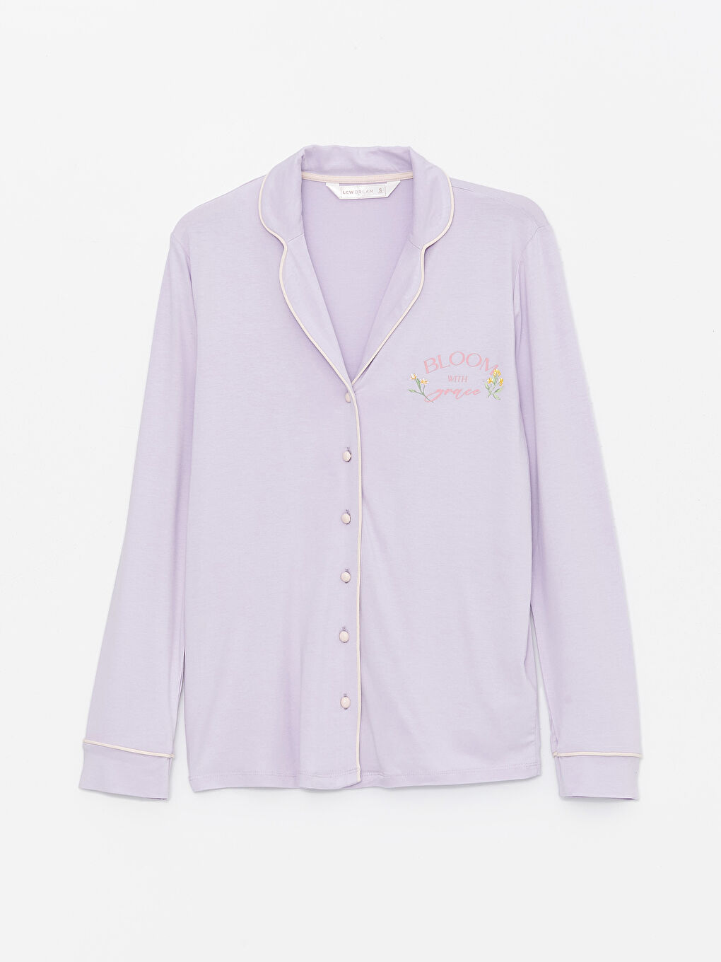 LCW DREAM Lila Gömlek Yaka Baskılı Kısa Kollu Kadın Pijama Üst