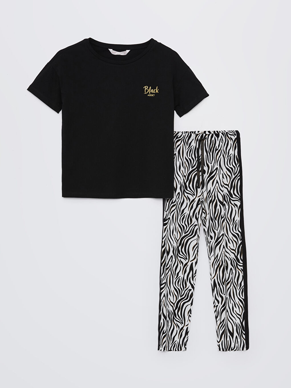 Crew Neck Embroidered Short Sleeve Women's Pajama Set -S43185Z8-LRA