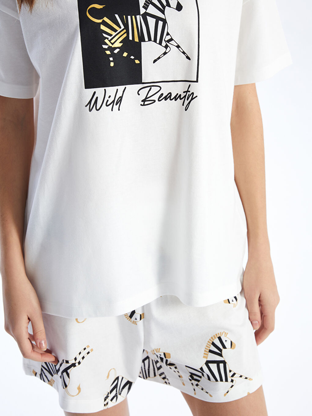 Crew Neck Printed Short Sleeve Women's Short Pajamas Set -S43195Z8-LRA