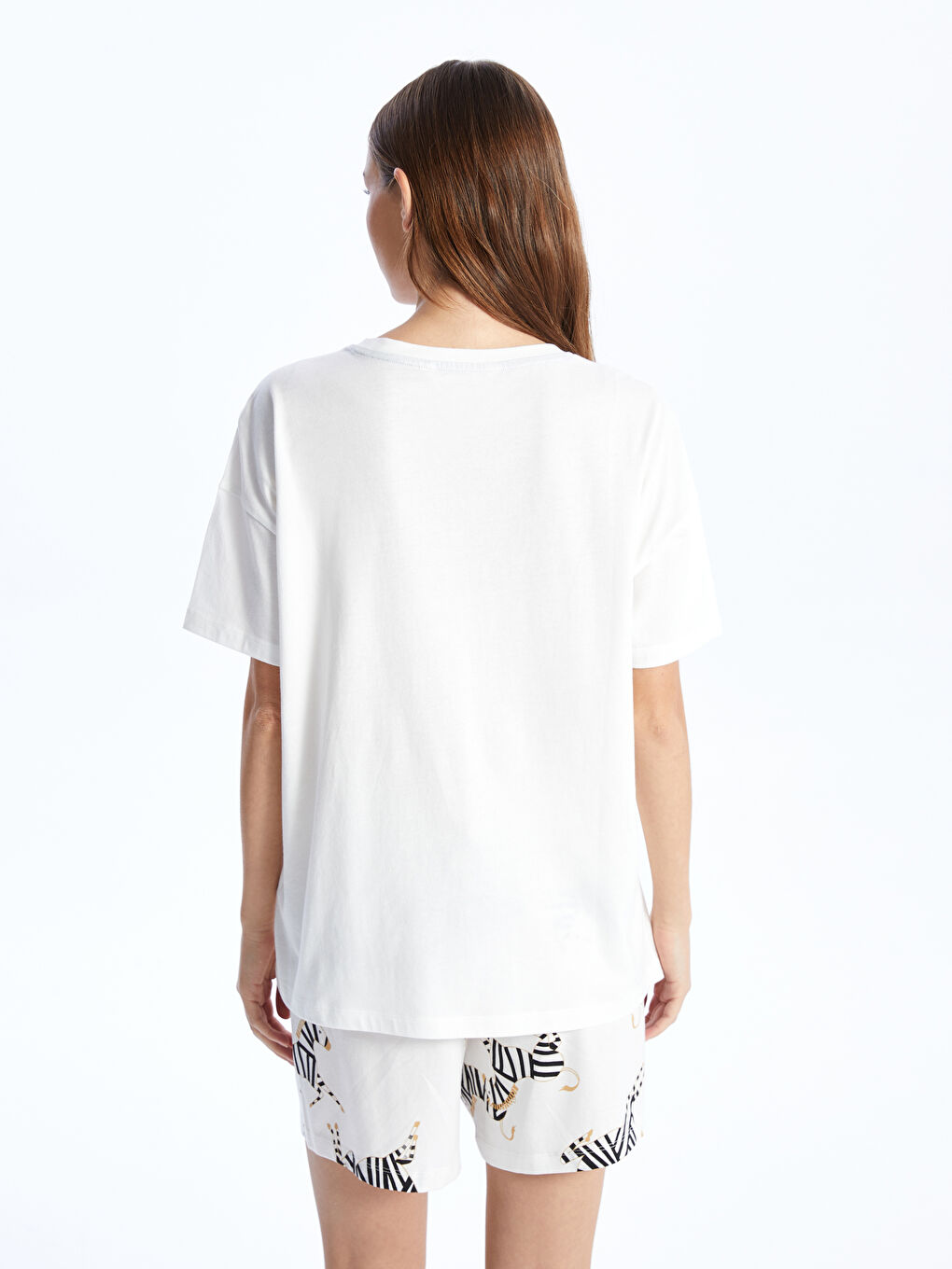 Crew Neck Printed Short Sleeve Women's Short Pajamas Set -S43195Z8-LRA