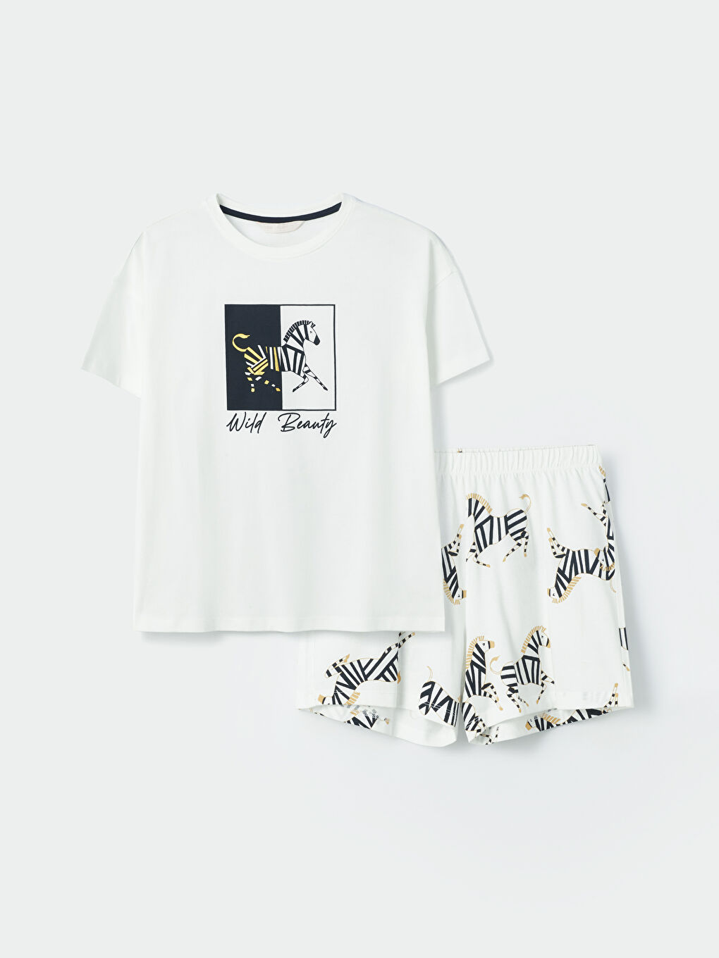 Crew Neck Printed Short Sleeve Women's Short Pajamas Set -S43195Z8-LRA