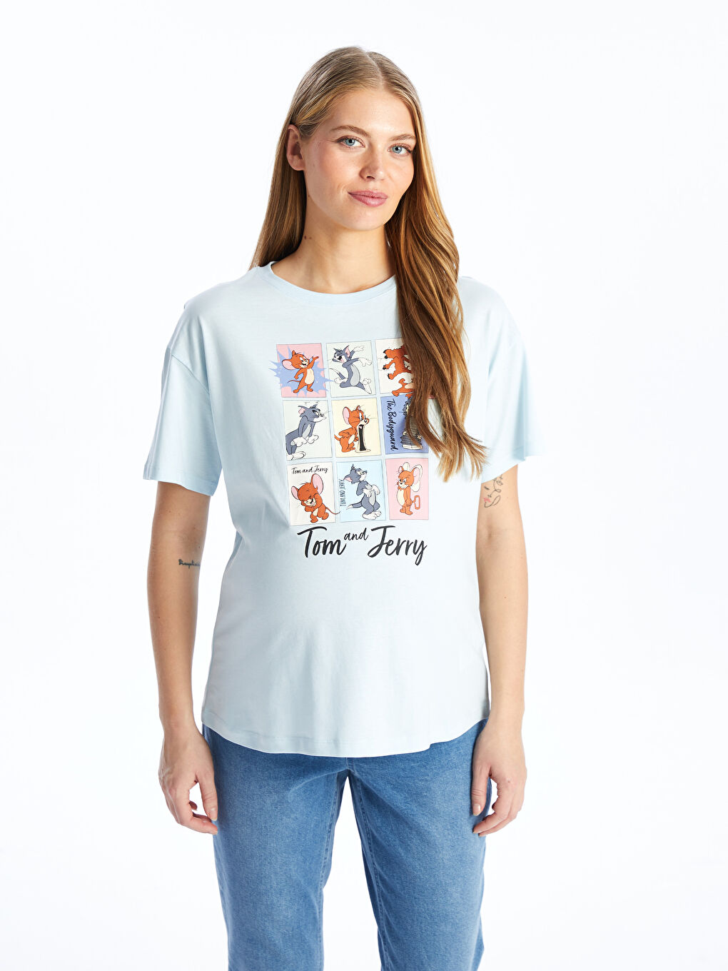 Crew Neck Tom and Jerry Printed Short Sleeve Maternity T-Shirt -S43238Z8-VZF