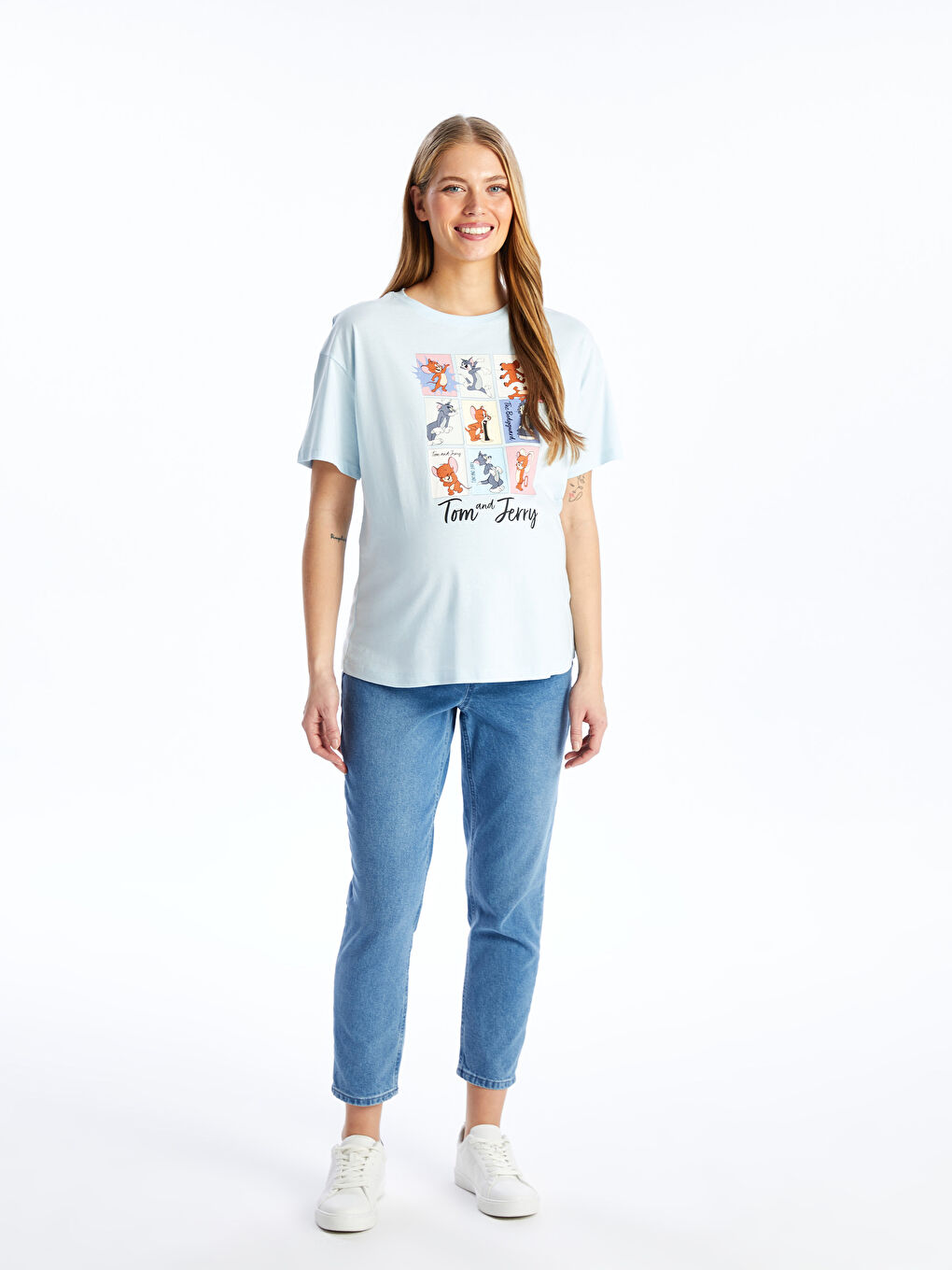 Crew Neck Tom and Jerry Printed Short Sleeve Maternity T-Shirt -S43238Z8-VZF