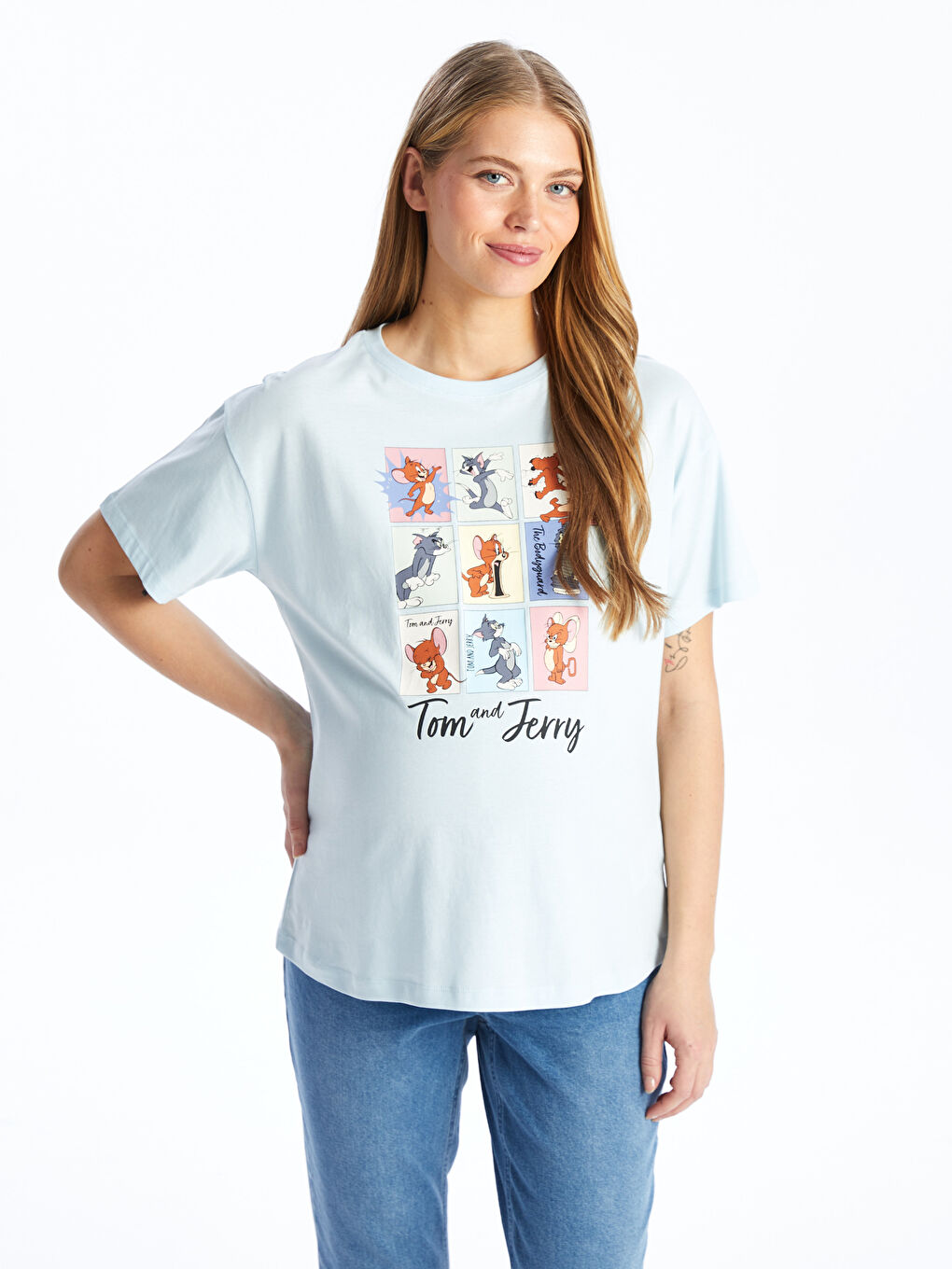 Crew Neck Tom and Jerry Printed Short Sleeve Maternity T-Shirt -S43238Z8-VZF