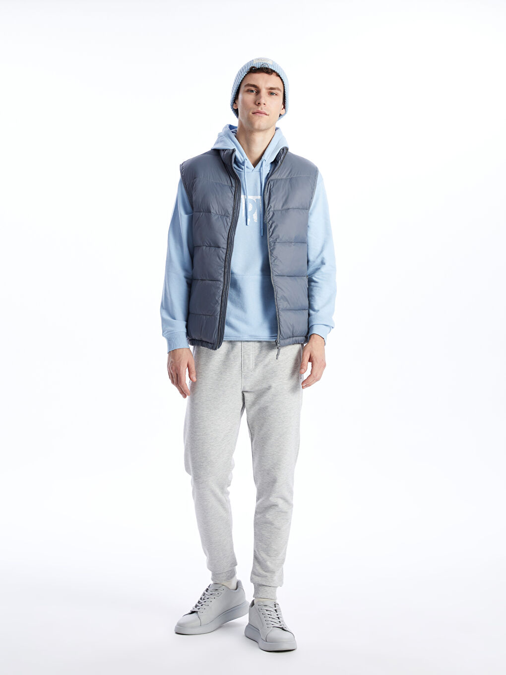 Slim Fit Funnel Neck Men's Puffer Gilet -S43243Z8-GYS