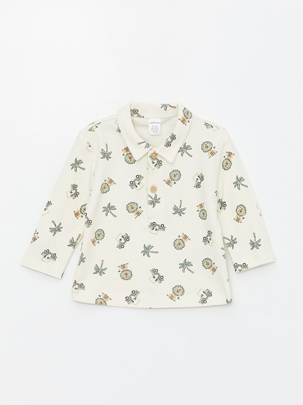 Ekru Polo Yaka Uzun Kollu Baskılı Erkek Bebek Tişört