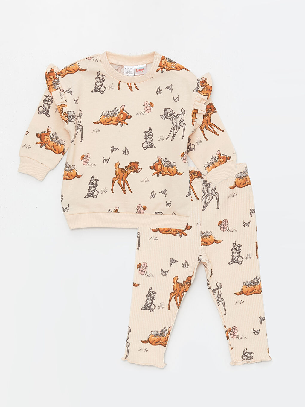 Crew Neck Long Sleeved Bambi Printed Baby Girl Sweatshirt and Leggings 2-Pack Set -S43315Z1-LQB