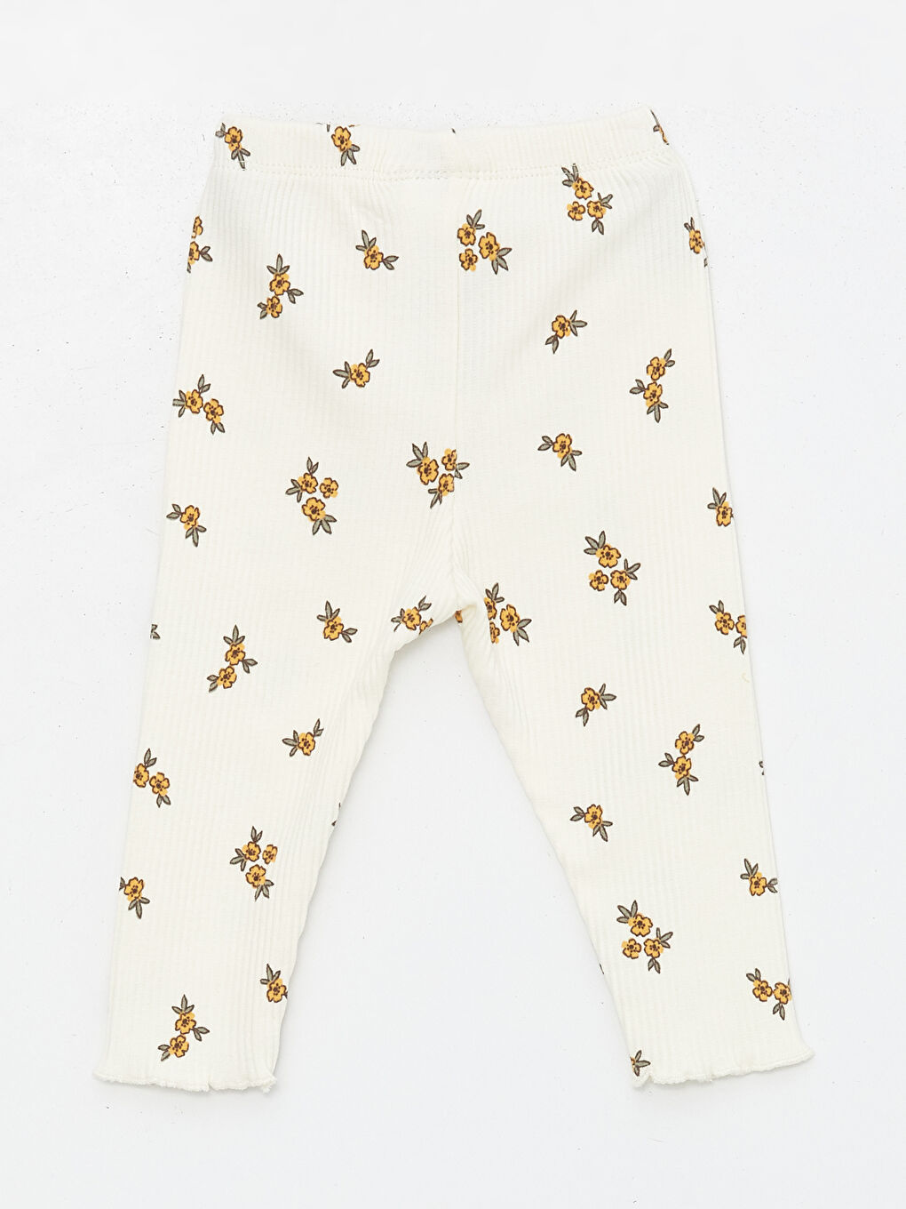 Ekru Beli Lastikli Çiçekli Kız Bebek Tayt Pantolon-1