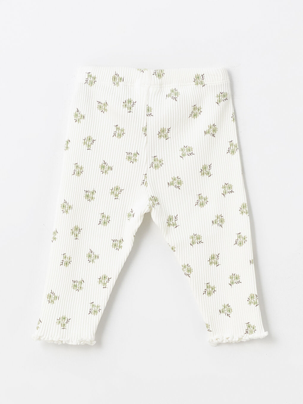 LCW baby Yeşil Beli Lastikli Çiçekli Kız Bebek Tayt Pantolon - 1