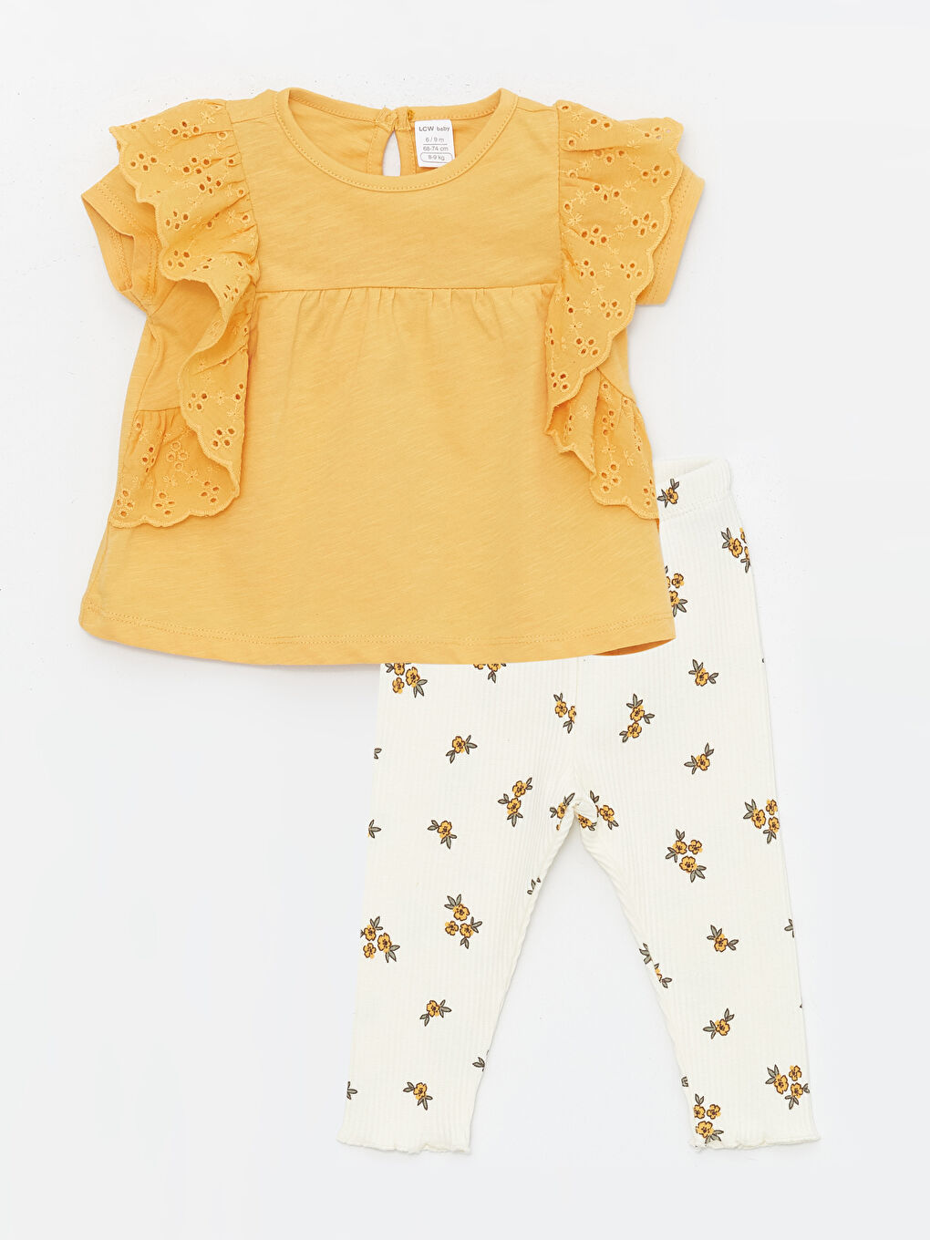 LCW baby Crew Neck Short Sleeve Floral Baby Girls Blouse and Leggings 2-Pack Set -S43324Z1-SB0