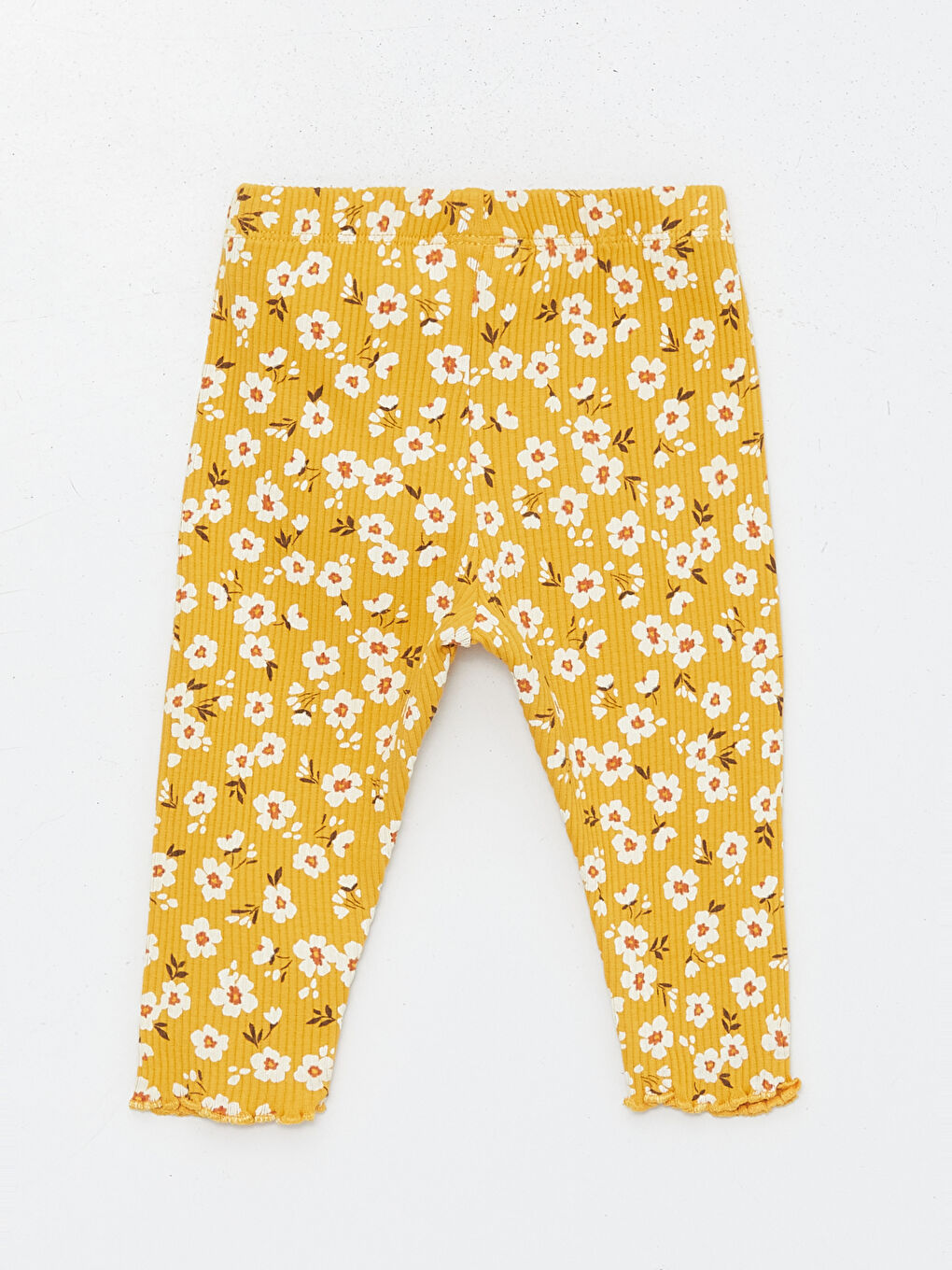 Sarı Beli Lastikli Çiçekli Kız Bebek Tayt-1