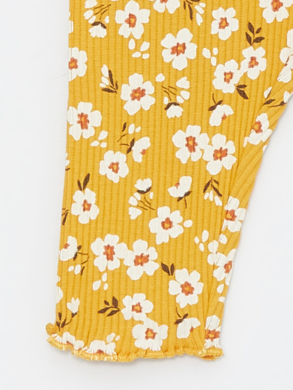 Sarı Beli Lastikli Çiçekli Kız Bebek Tayt-2