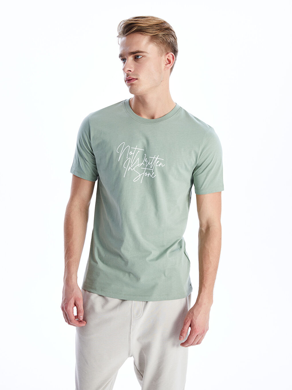 Crew Neck Short Sleeve Printed Combed Cotton Men's T-shirt-1