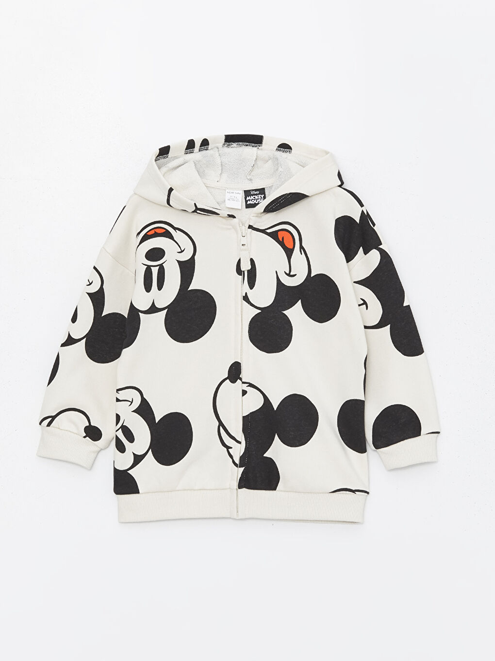 LCW Kids Ekru Mickey Mouse Baskılı Erkek Çocuk Fermuarlı Sweatshirt