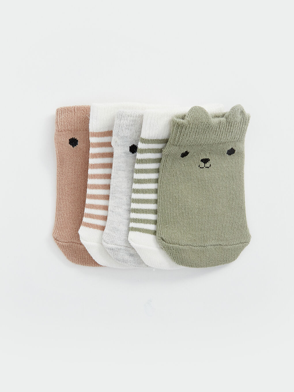 Yeşil Baskılı Erkek Bebek Patik Çorap 5'li-1