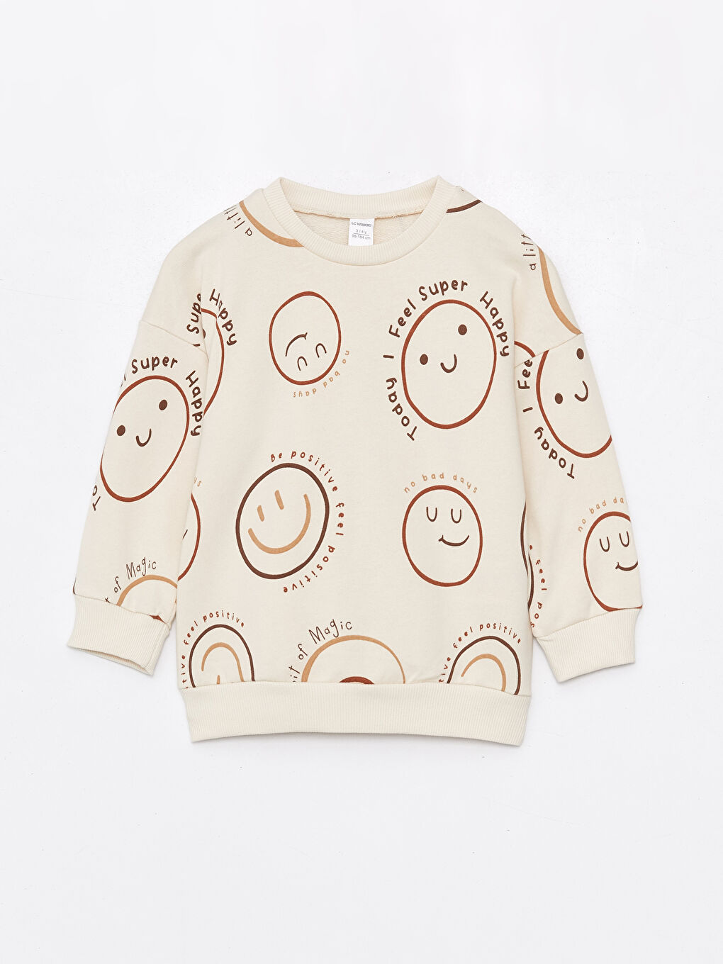 LCW Kids Bej Bisiklet Yaka Baskılı Erkek Bebek Sweatshirt