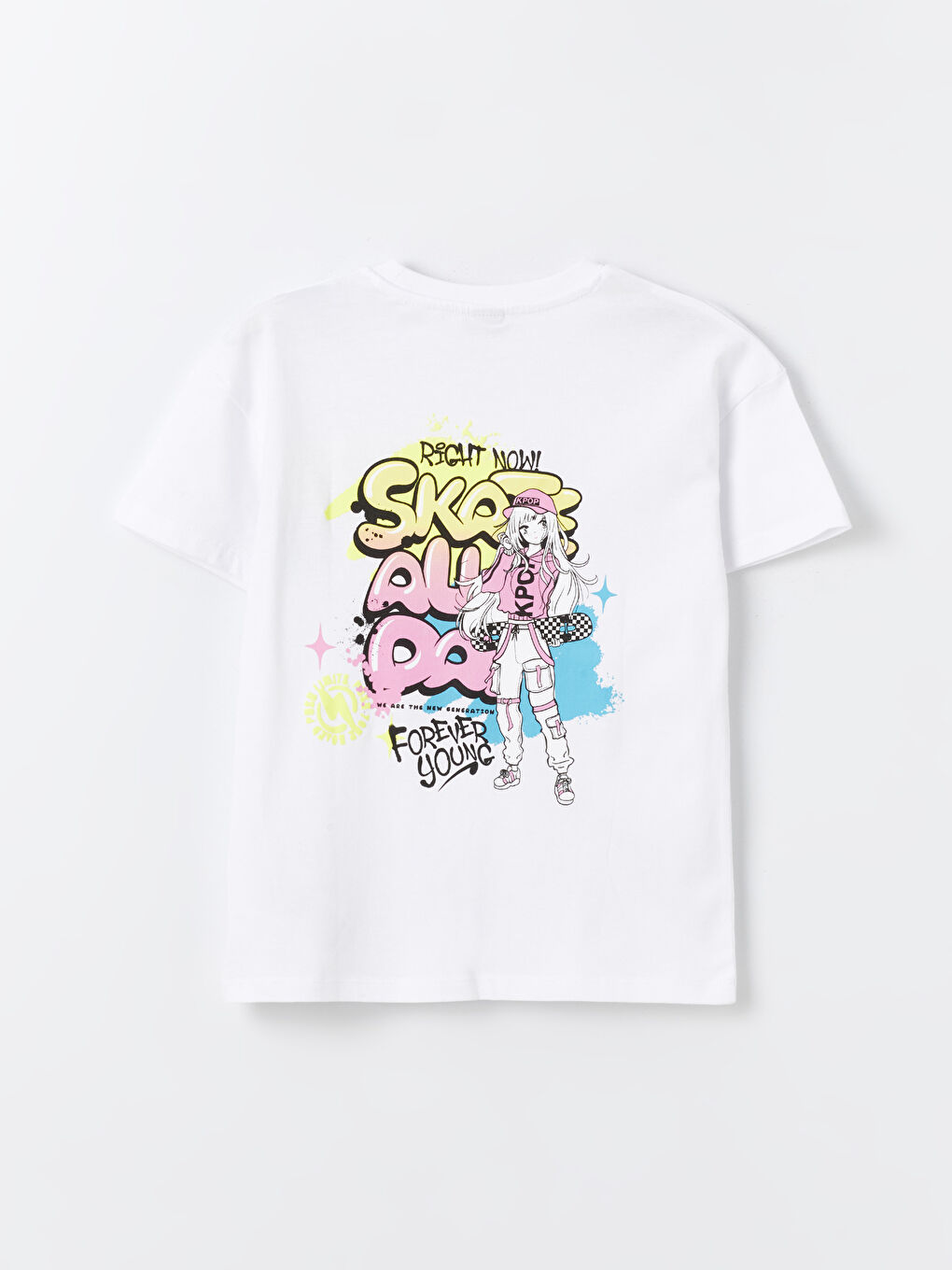 Crew Neck Printed Short Sleeve Girls' T-Shirt -S43845Z4-Q6K