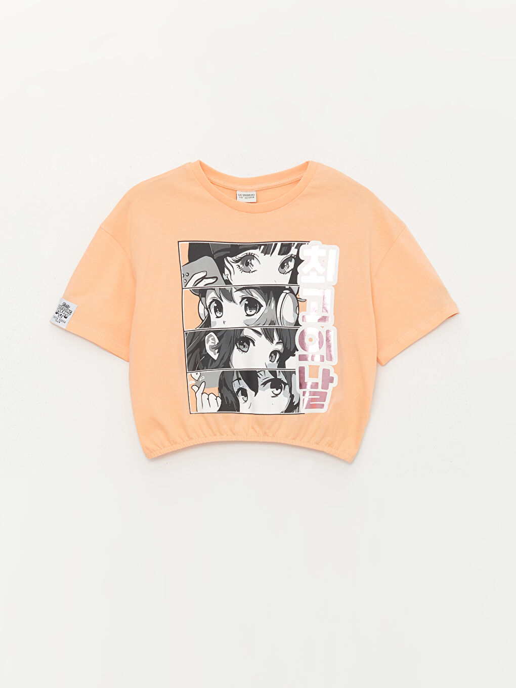 Crew Neck K-Pop Printed Short Sleeve Girls' Crop T-Shirt -S43846Z4-VVW