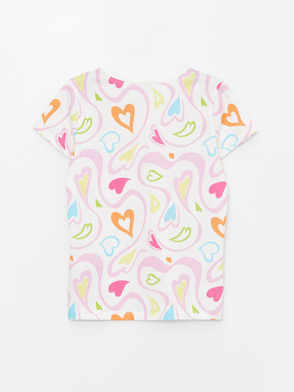 تيشيرت للبنات بياقة دائرية مطبوع كم قصير-1