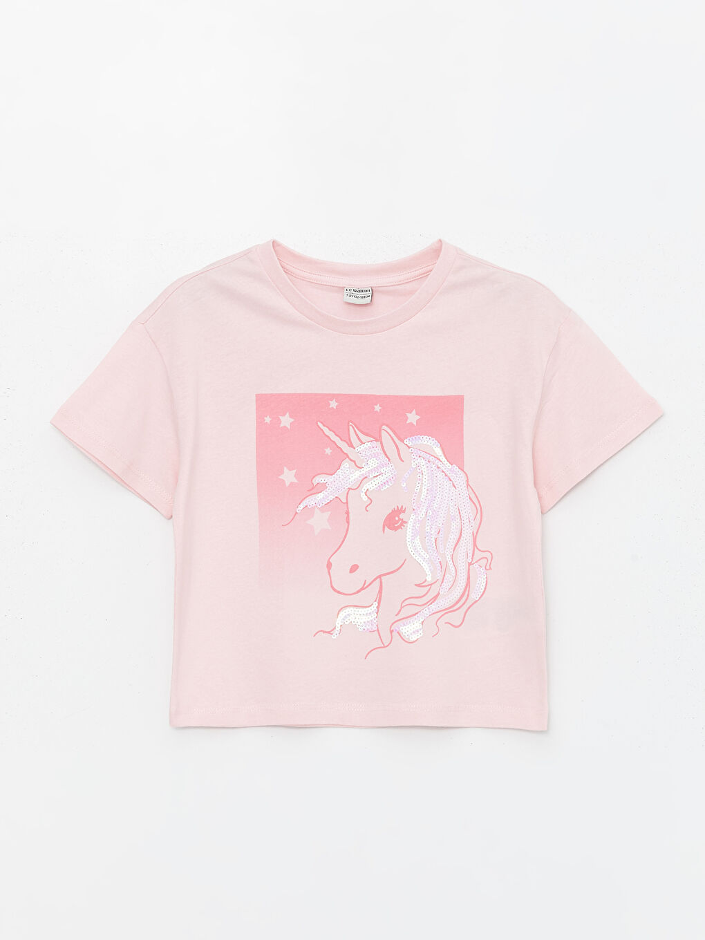 қыздарға арналған дөңгелек жағалы принтті қысқа жең футболка