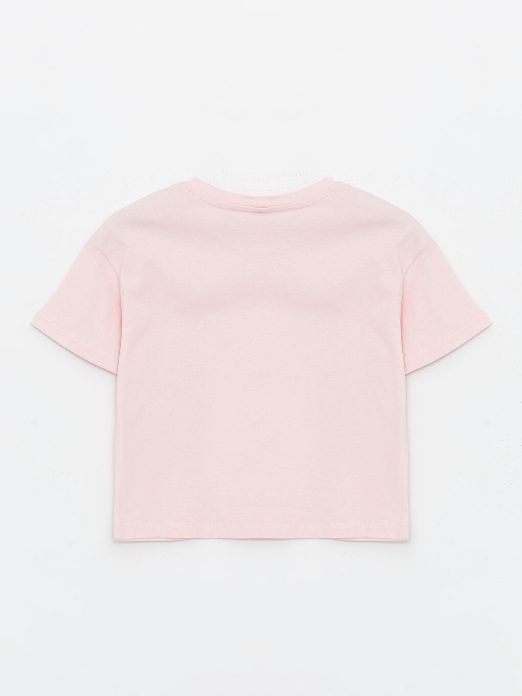 қыздарға арналған дөңгелек жағалы принтті қысқа жең футболка-1