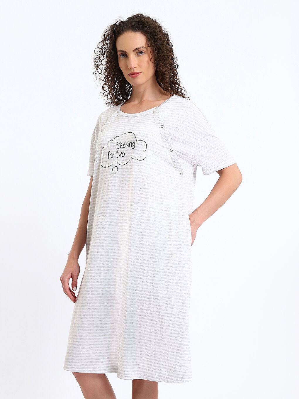 قميص نوم مطبوع بكول مدور وكم قصير للحوامل-6