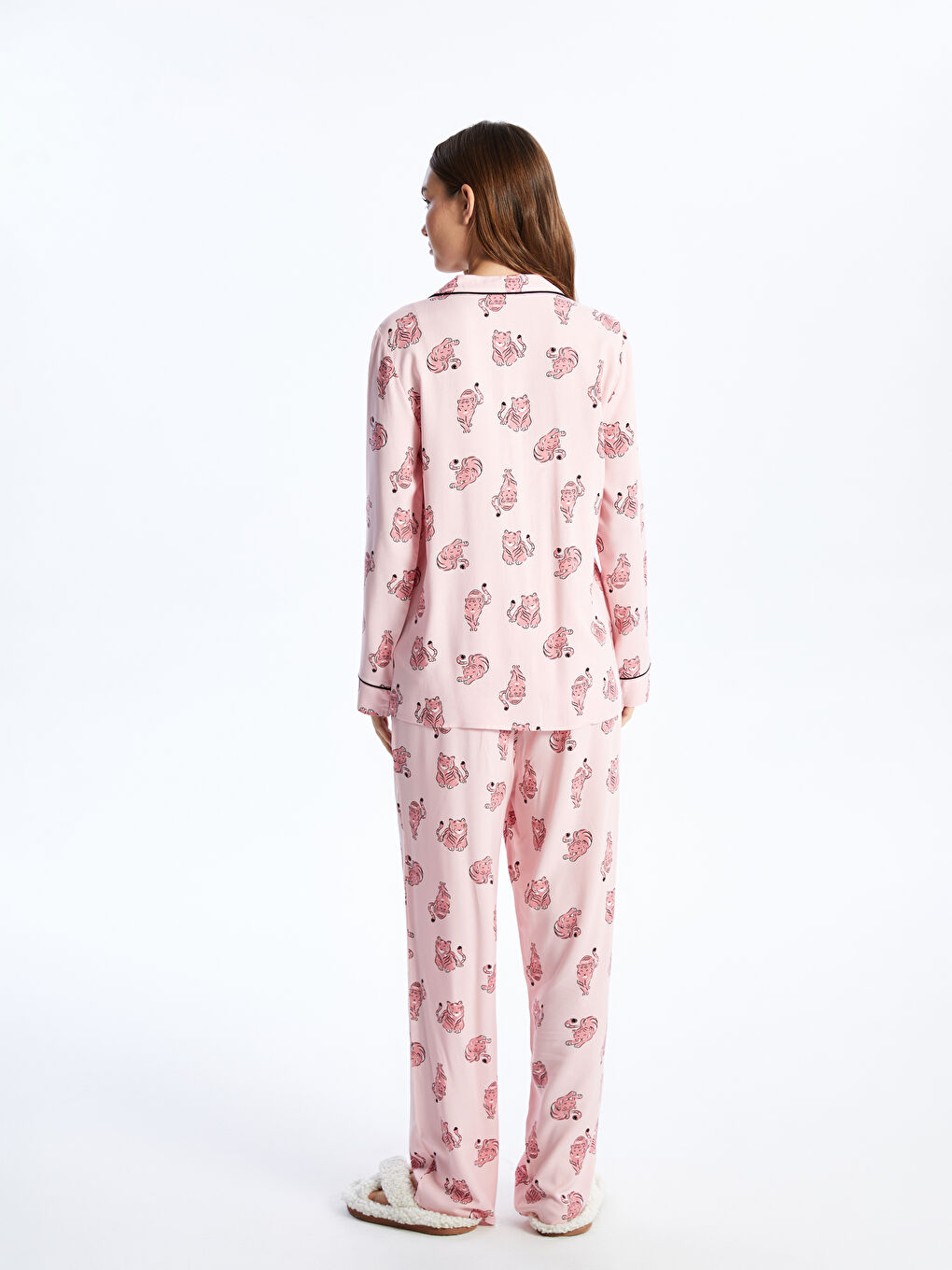 Shirt Collar Patterned Women's Pajamas Set -S44058Z8-LT4