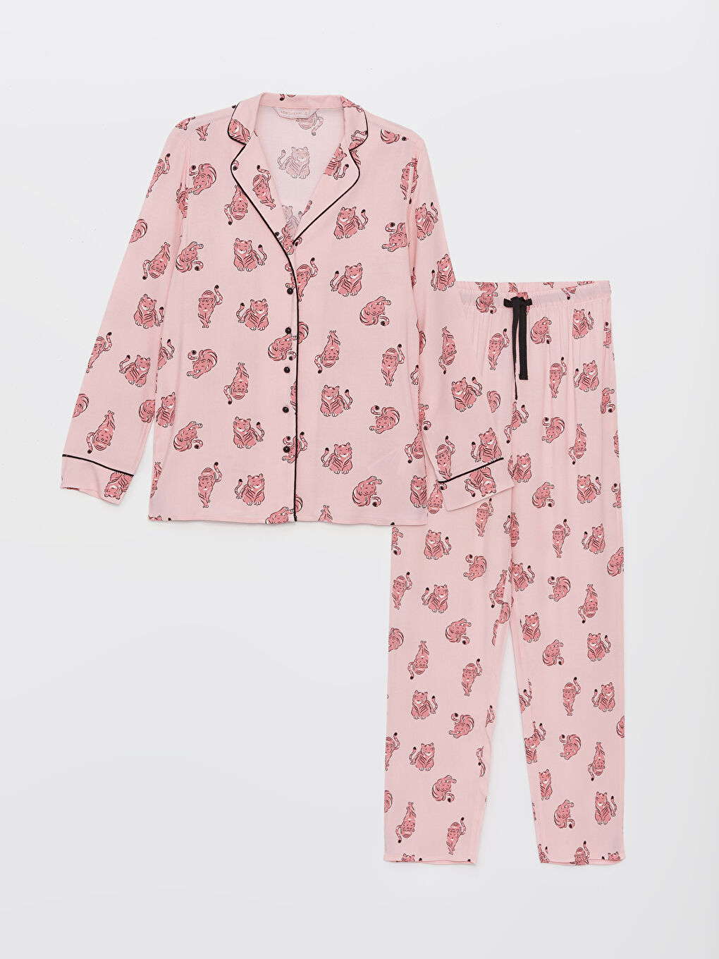 Shirt Collar Patterned Women's Pajamas Set -S44058Z8-LT4