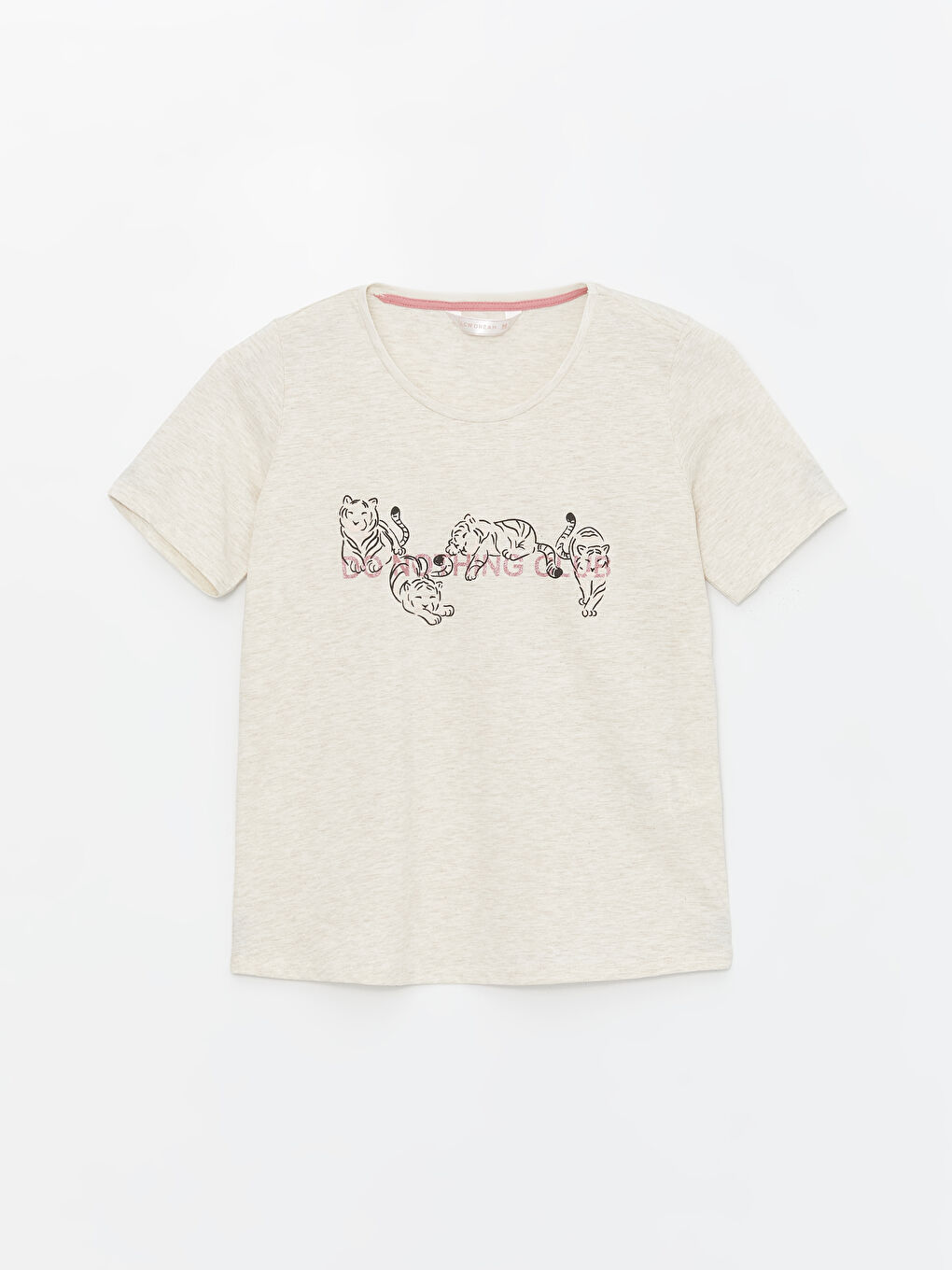 Bej Bisiklet Yaka Baskılı Kadın Pijama Üstü