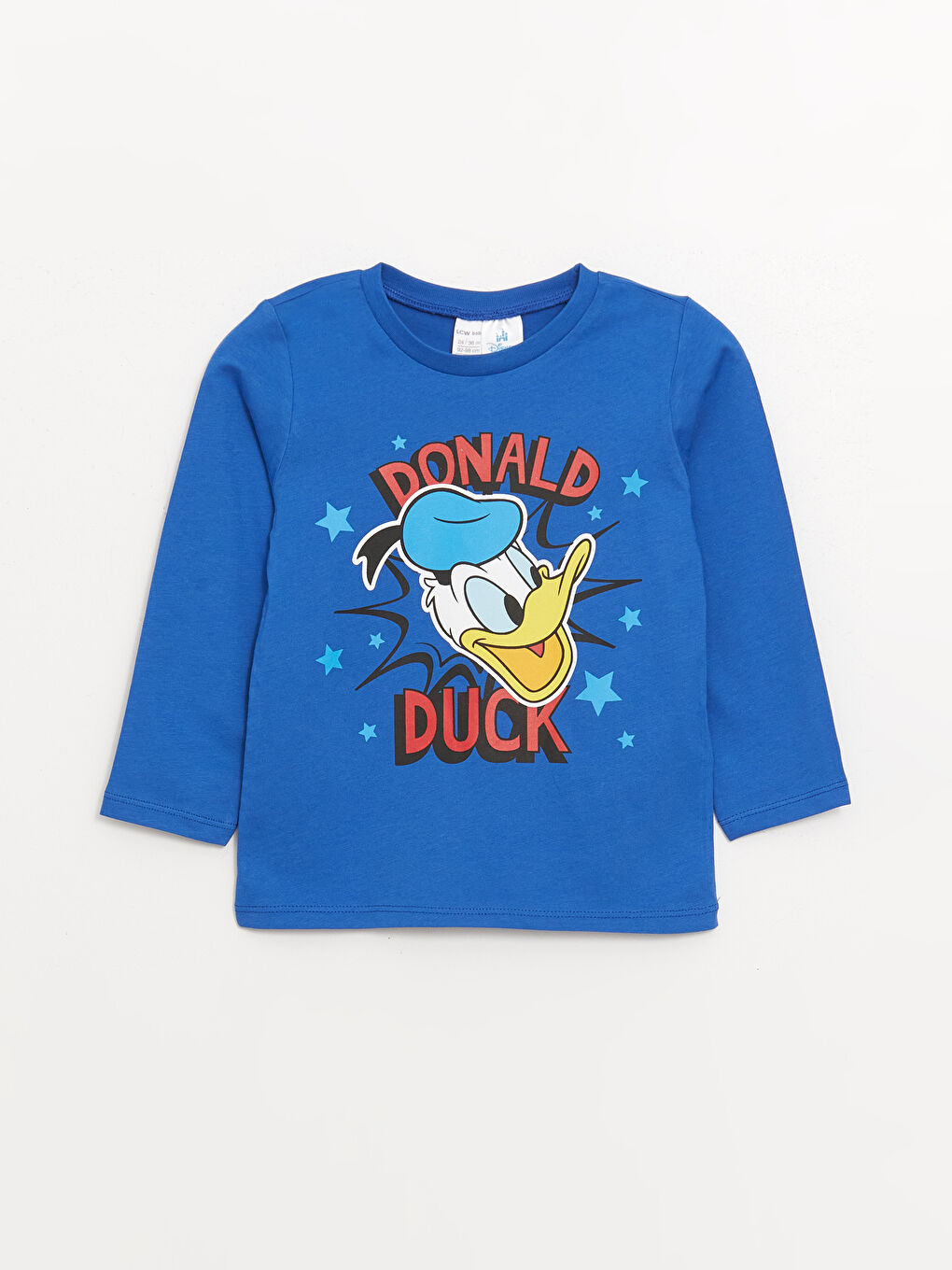 LCW baby Mavi Bisiklet Yaka Uzun Kollu Donald Duck Baskılı Erkek Bebek Pijama Üst