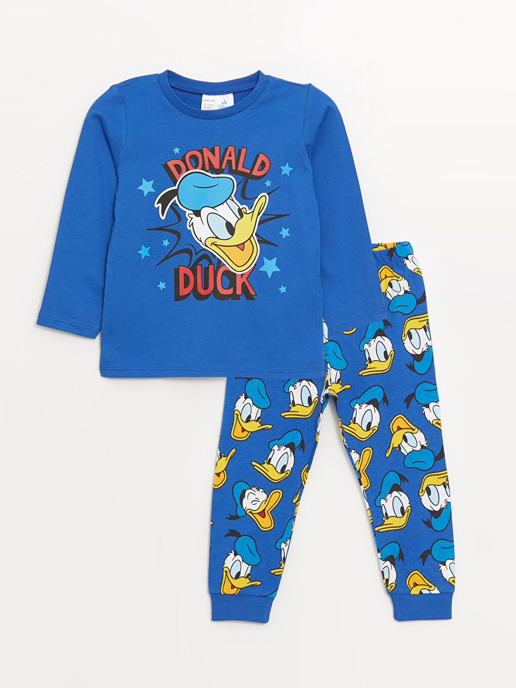 LCW baby Mavi Bisiklet Yaka Uzun Kollu Donald Duck Baskılı Erkek Bebek Pijama Takımı