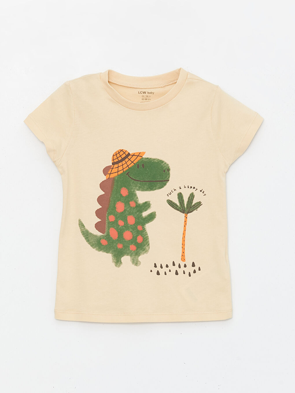 Bej Bisiklet Yaka Kısa Kollu Baskılı Erkek Bebek Tişört