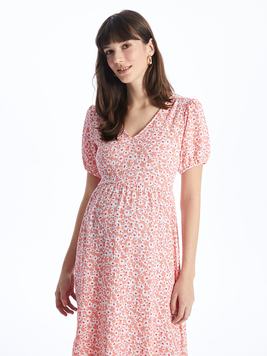 LCWAIKIKI Maternity V-Neck Patterned Short Sleeve Maternity Dress -S44216Z8-LR8