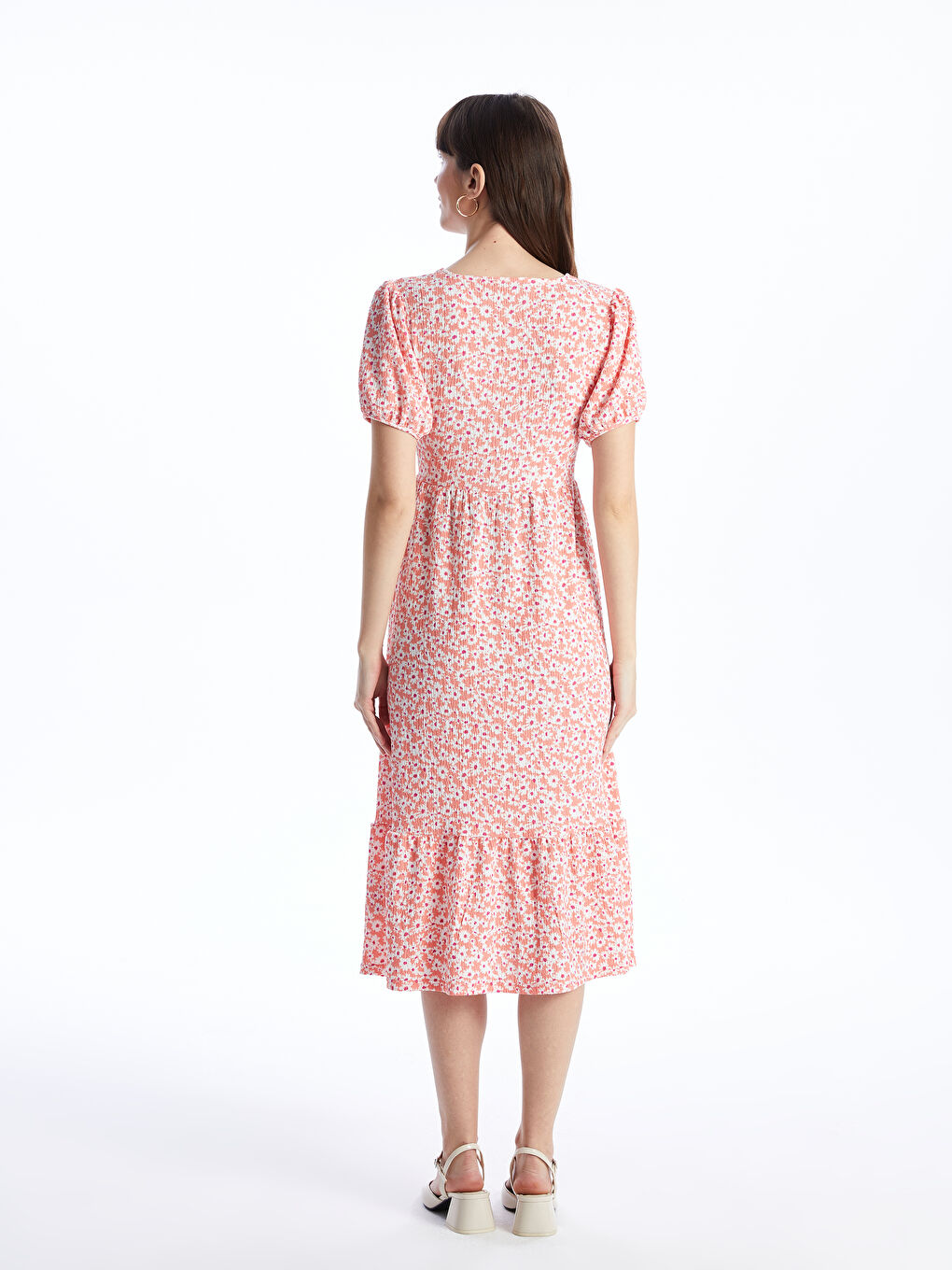 LCWAIKIKI Maternity V-Neck Patterned Short Sleeve Maternity Dress -S44216Z8-LR8