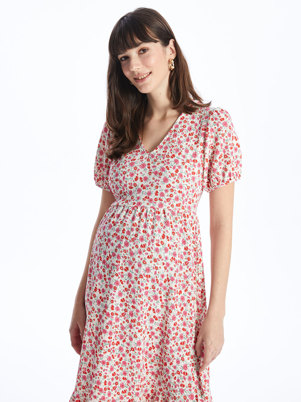 V-Neck Patterned Short Sleeve Maternity Dress -S44216Z8-LT9