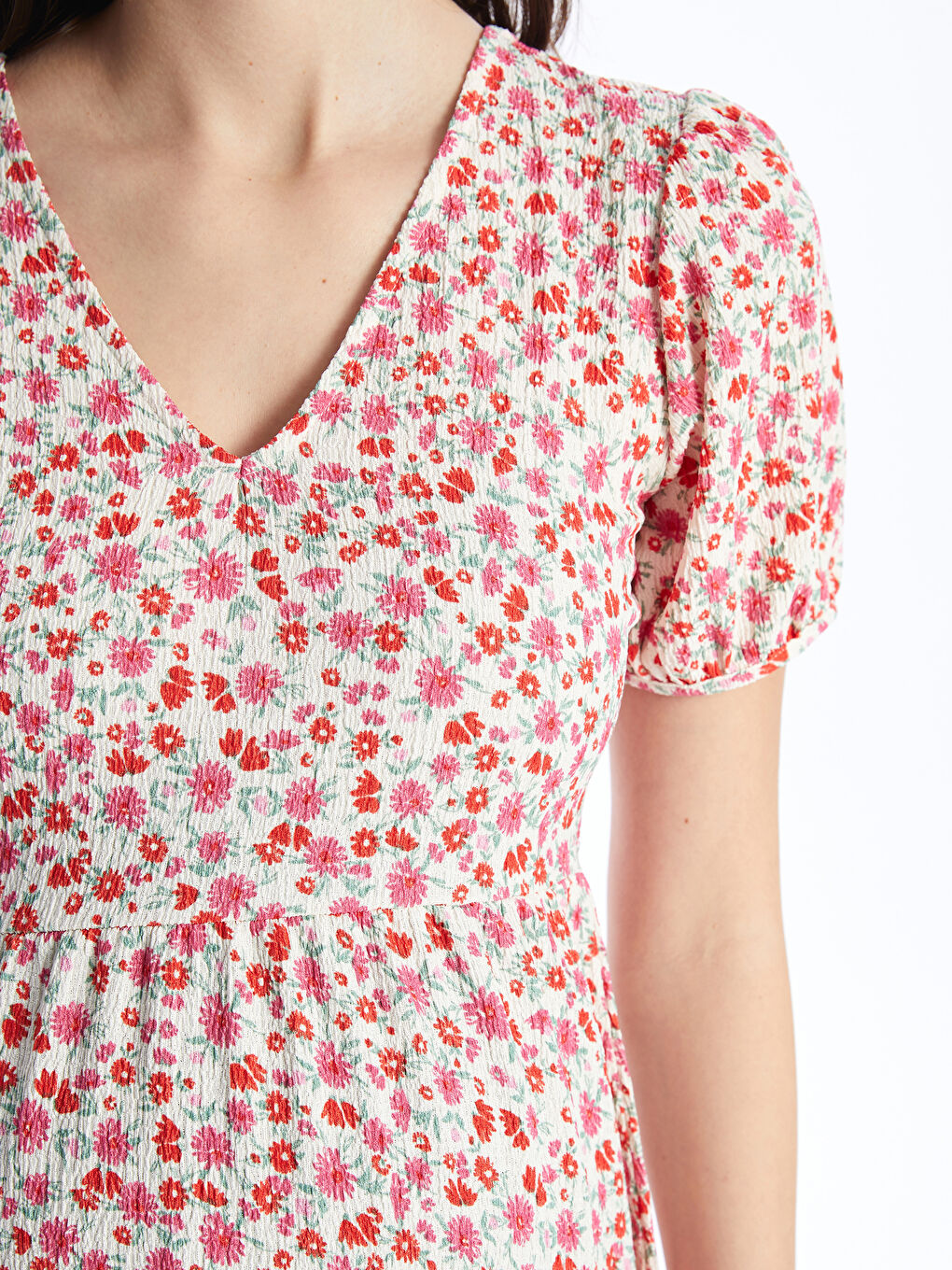 V-Neck Patterned Short Sleeve Maternity Dress -S44216Z8-LT9