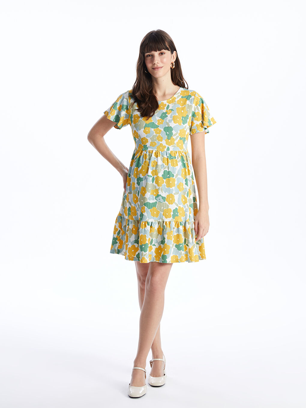 Crew Neck Floral Short Sleeve Maternity Dress -S44231Z8-LRR