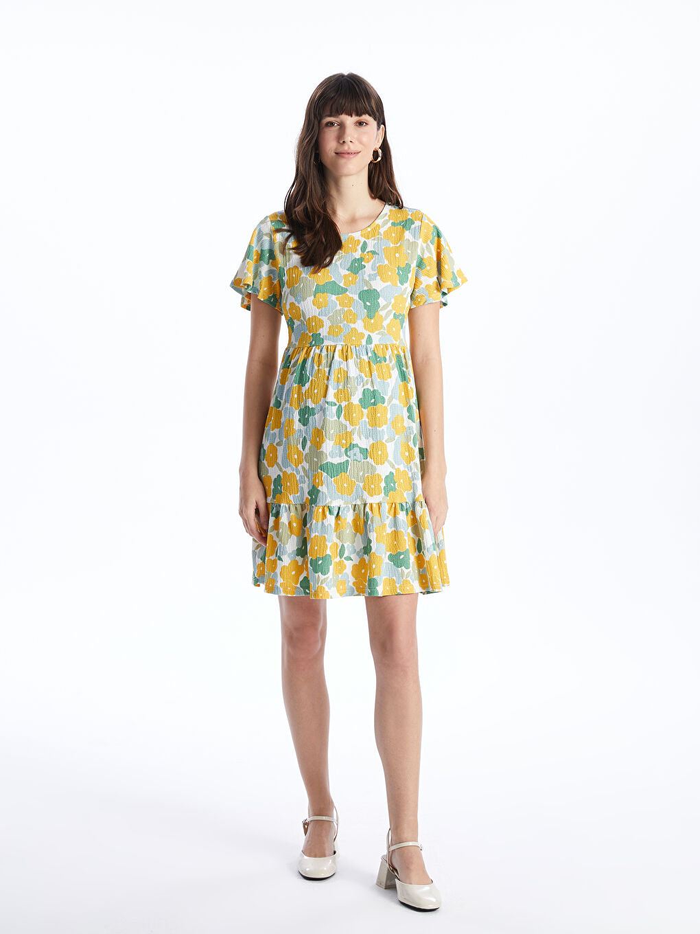 Crew Neck Floral Short Sleeve Maternity Dress-1