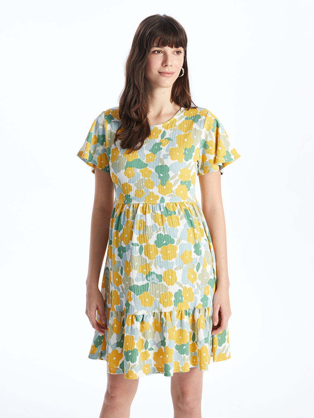 Crew Neck Floral Short Sleeve Maternity Dress-2