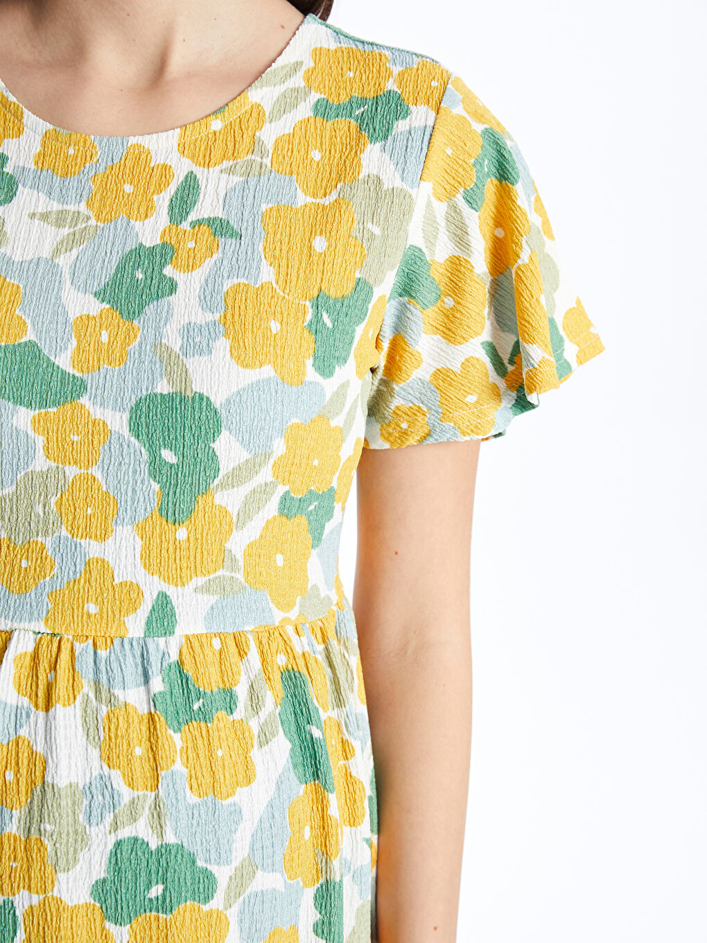 Crew Neck Floral Short Sleeve Maternity Dress-3