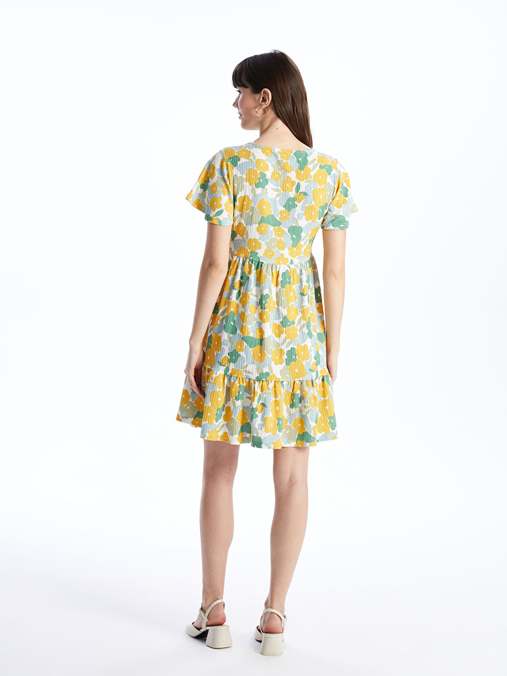 Crew Neck Floral Short Sleeve Maternity Dress-4