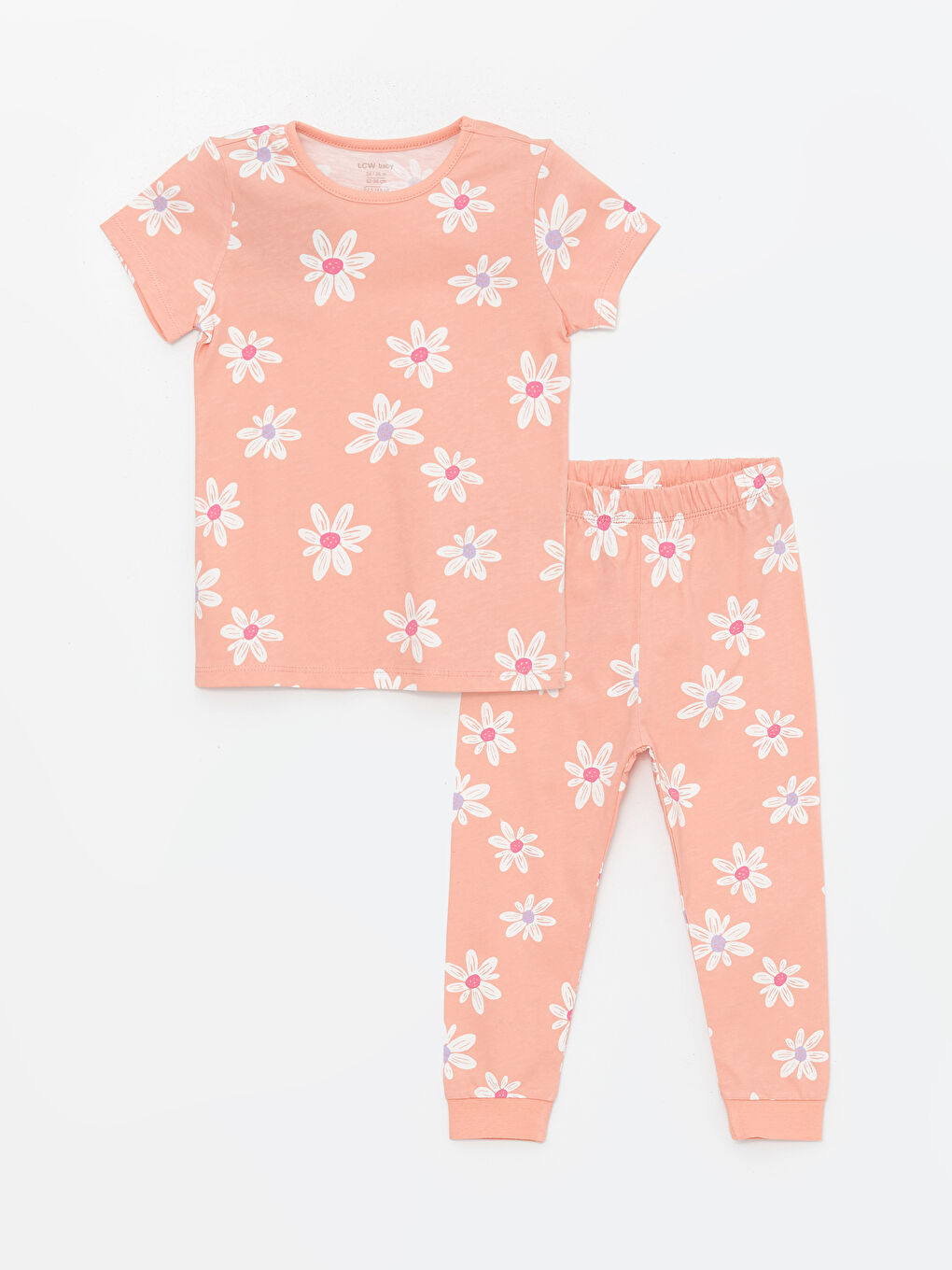 Crew Neck Short Sleeve Floral Baby Girl Pajama Set -S44240Z1-LR4