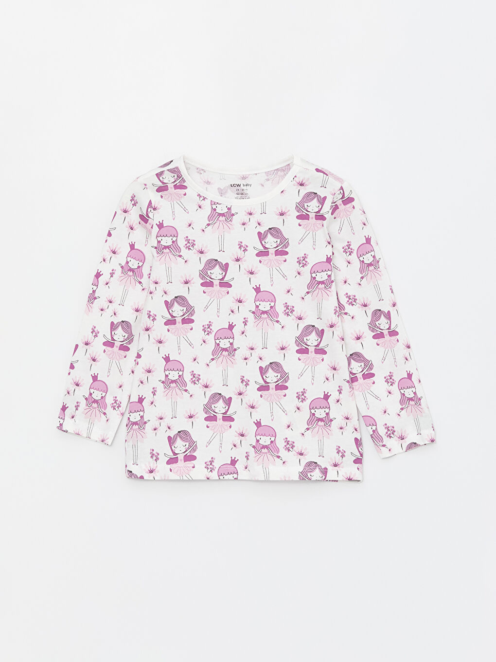 Ekru Bisiklet Yaka Desenli Uzun Kollu Kız Bebek Pijama Üst