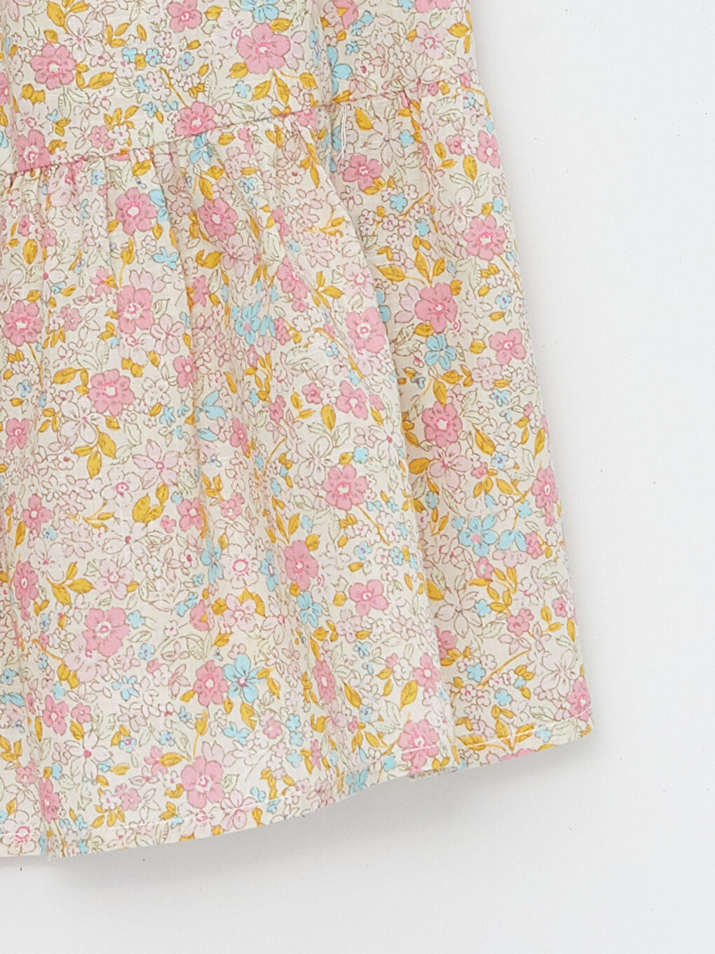 Платье с квадратным воротником, цветочным узором и коротким рукавом для девочек-2