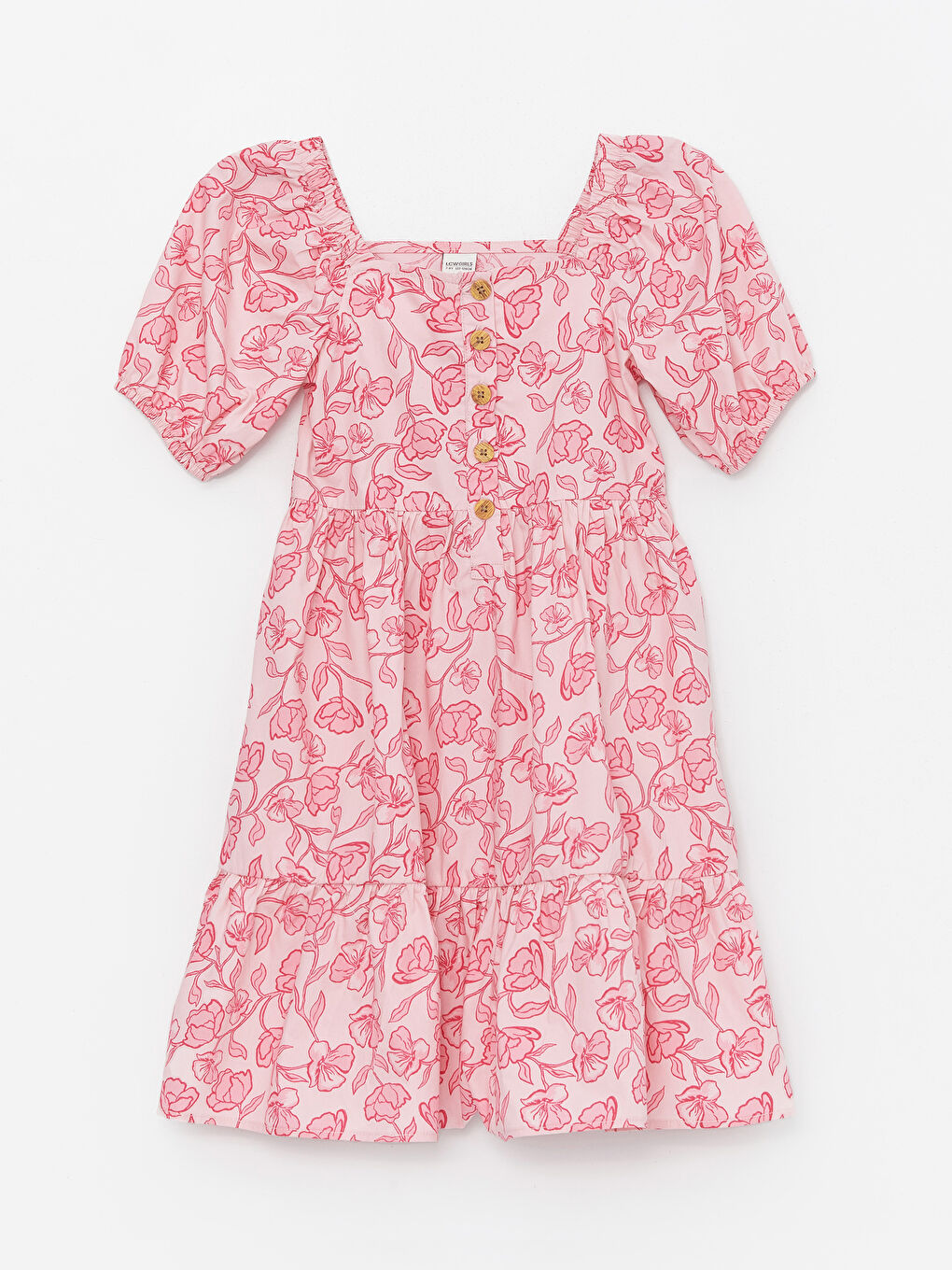 فستان للبنات بياقة مربعة بأكمام قصيرة ونقشة زهرية