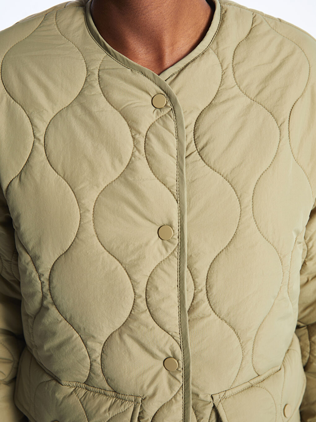 Crew Neck Self Patterned Long Sleeve Women's Down Jacket -S44292Z8-RSX