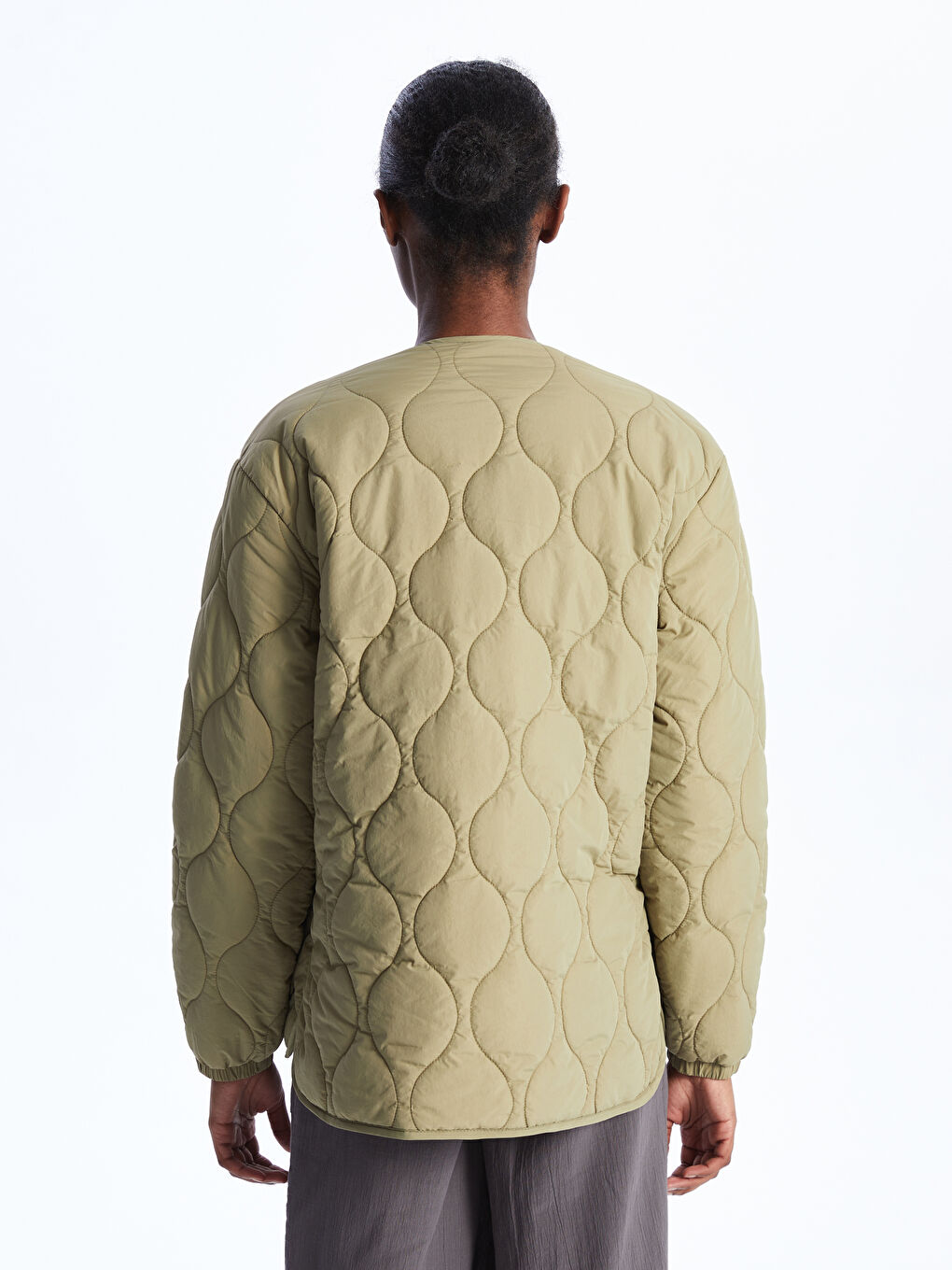 Crew Neck Self Patterned Long Sleeve Women's Down Jacket -S44292Z8-RSX